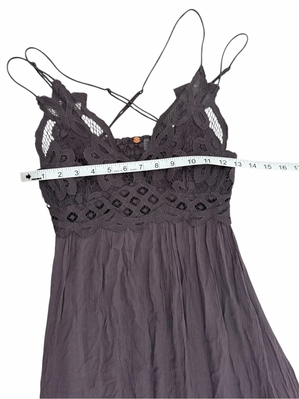 Free People Adella Lace Slip Dress Gray Small Boho Asymmetric Mini - Picture 10 of 12